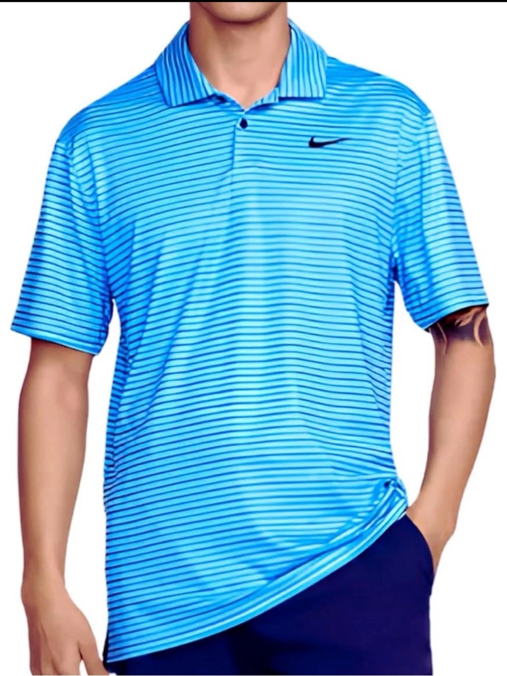 Nike Men's Dri-FIT Tour Golf Polo Blue | Black (Stripes) - Picture 3 of 6